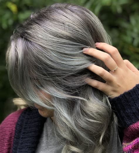 Grey Shadow Root Into Silvery Blue And Purple Tones Best Salon Grey