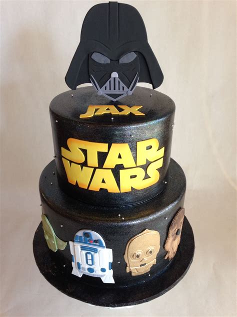 Birthday Cake Star Wars Fondant Darth Vader R2d2 Yoda C3po