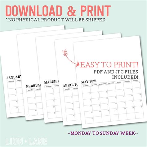 Printable 85x11 Calendar Printable Monthly Undated Calendar 85x11