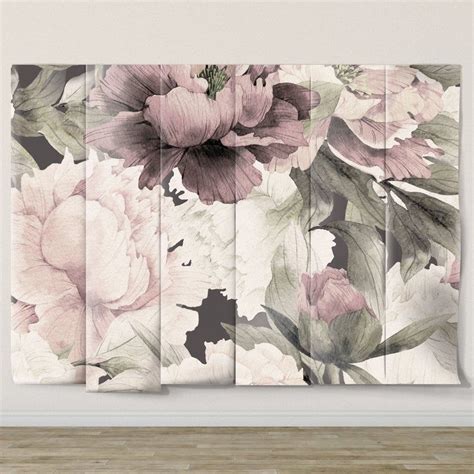 Muted Mauve Floral Peony Mural Self Adhesive Traditional Prepasted Or