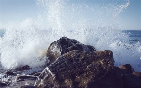 Wallpaper Sunlight Landscape Sea Rock Shore Snow Winter Ice