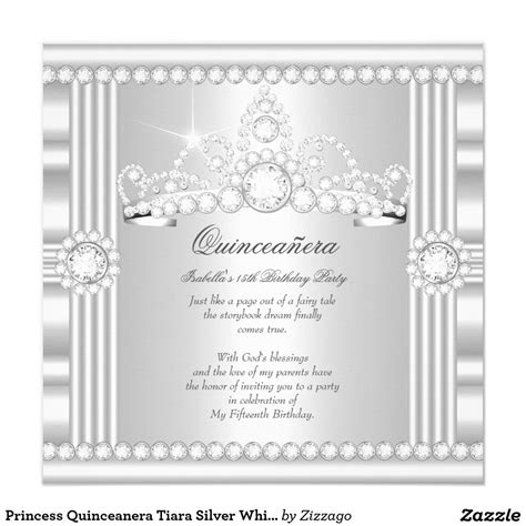 Princess Quinceanera Tiara Silver White Satin Invitation Zazzle