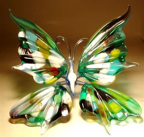 Blown Glass Murano Art Figurine Insect Butterfly With Colorful Dots