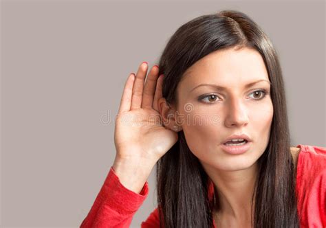 Woman Listening With Ridiculously Big Ear Stock Photo Image Of Gossip