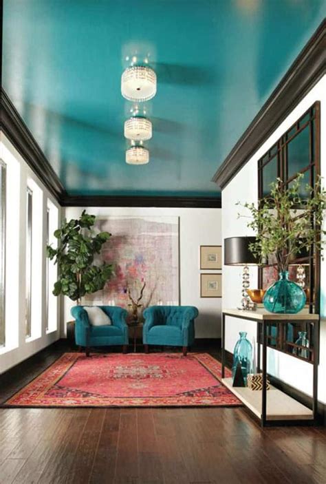 Teal Painted Ceiling Decorating With Teal Designed By Centered By