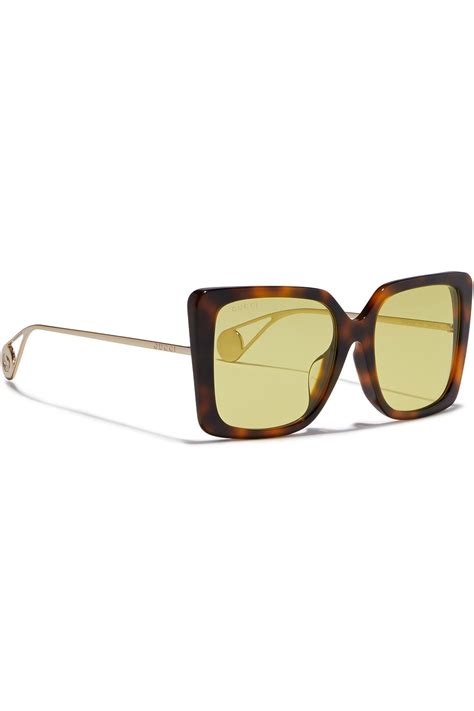 gucci square frame gold tone and tortoiseshell acetate mirrored sunglasses the outnet