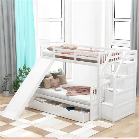 Buy Meritline Twin Over Full Bunk Bed With Storage And Slidestackable