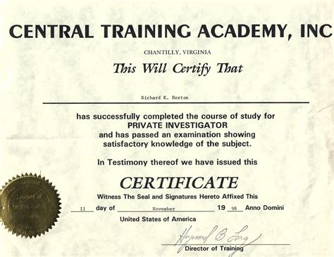 Private Investigator Certificate Rick Horton Services Flickr