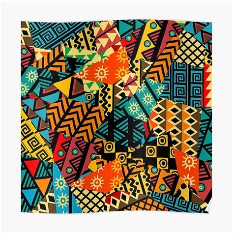 Colored African Patchwork Background With African Motifs Poster For