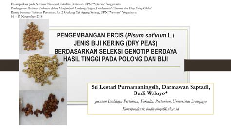 Pdf Pengembangan Ercis Pisum Sativum L Jenis Biji Kering Dry Peas