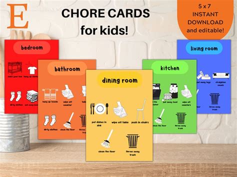 Chore Chart For Kids Chore Cards Cleaning Cards Kids Chore Cards