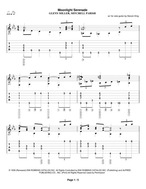 Moonlight Serenade Sheet Music Glenn Miller Solo Guitar