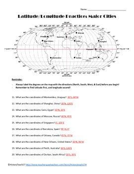 Have students practice using latitude and longitude. Latitude and Longitude Practice- Major Cities by HistoryTeach27 | TpT