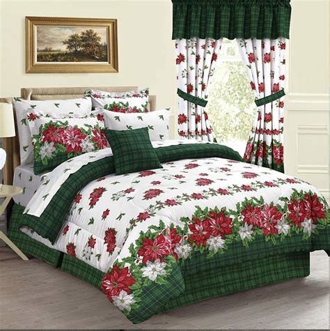 Christmas Poinsettia Flower Holly Berries Green Holiday Plaid Twin