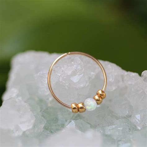 Opal Nose Ring Thin K Gold Filled Tiny White Opal Nose Piercing