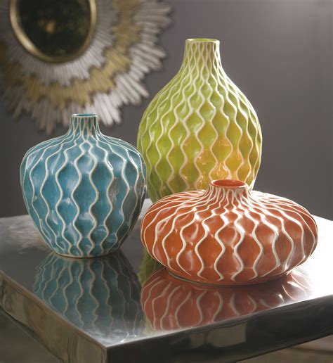Set Of 3 Ceramic Vases With Bright Colors And Urbane Design Only At Osgo Furniture Vases