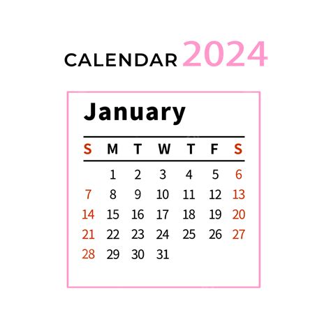 Enero 2024 Calendario Simple Rosa Png Enero Calendario Calendario De Enero Png Y Vector Para