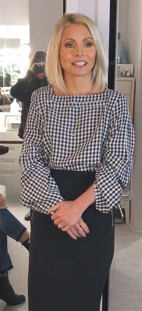 Kelly Ripa In A Black And White Viscose Gingham Boatneck Tibi Blouse