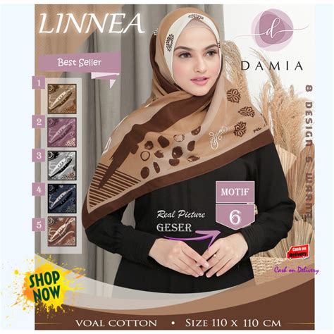 Jilbab Segi Empat Linnea Voal Cotton Motif 6 By Damia Scarf Hijab