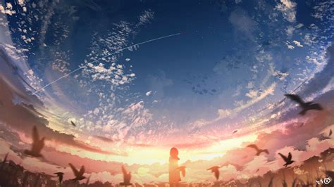 Sky Clouds Sunset Anime Scenery K Hd Wallpaper Rare Gallery