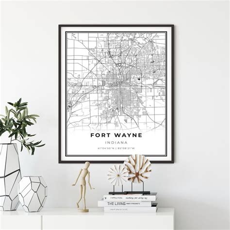 Fort Wayne Map Print Indiana In Usa Map Art Poster City Etsy Usa