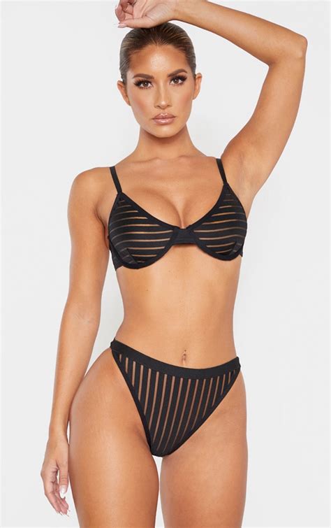 black stripe mesh underwired bra lingerie prettylittlething
