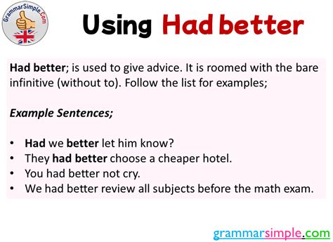 Using Had Better And Example Sentences Grammar Simple Good Grammar