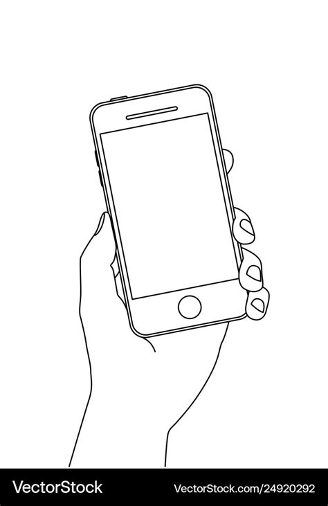 Single Line Drawing A Hand Holding A Smartphone Vector Image