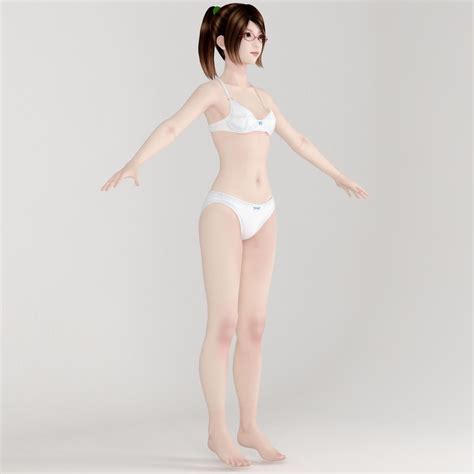 T Pose Rigged Model Of Natsumi In Blue Dress 3d Model Rigged Cgtrader