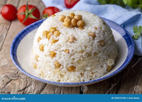 Turkish Rice With Chickpea Served Turkish Name Nohutlu Pilav Or Pilaf