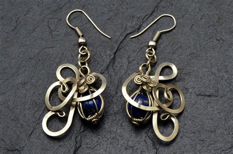 Lapis Lazuli Dangle Earrings Wire Wrap Earrings Blue Etsy