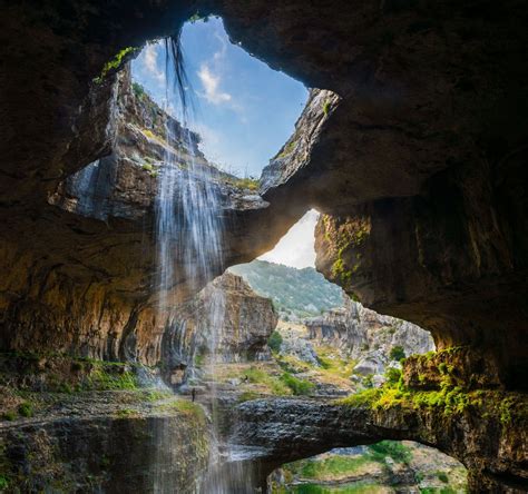 Cliff With Waterfalls Cave Waterfall Gorge Lebanon Erosion Nature