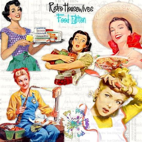 Mid Century Modern Women Retro Housewives 50s Vintage Clipart Instant