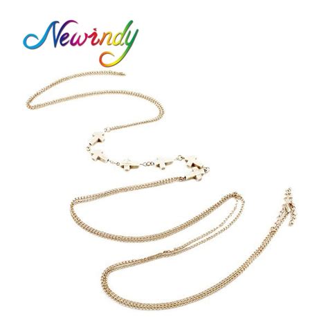 Newindy Gold Color Long Chain Sex Body Jewelry Sex Chain With White