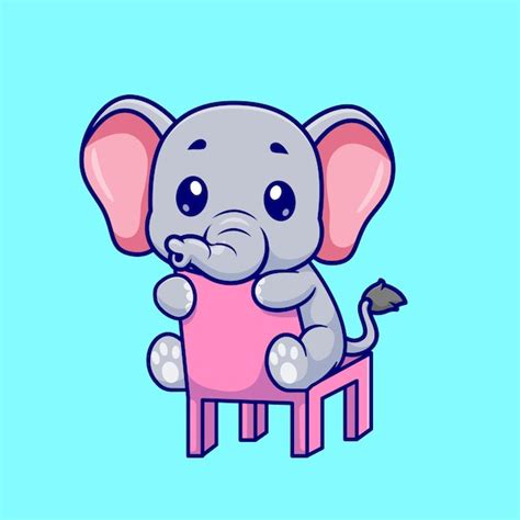 Éléphant Mignon Assis Sur Une Chaise Dessin Animé Vecteur Icône