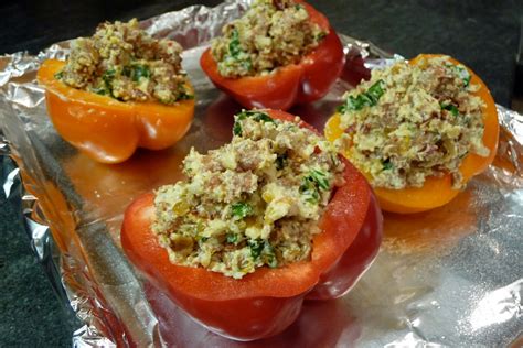 The Meat And Potatoes Foodie Sausage Stuffed Bell Peppers With Basil
