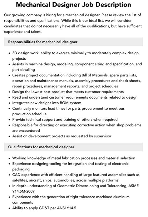 Mechanical Designer Job Description Velvet Jobs