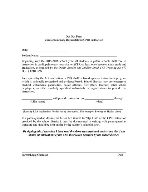 Oklahoma Cpr Sample Opt Out Form Fill Out Sign Online And Download