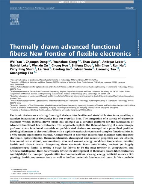 Pdf Thermally Drawn Advanced Functional Fibers New Frontier Of