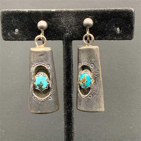 Screw Back Shadowbox Sterling Turquoise Earrings Old Pawn Earrings For