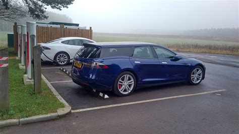 Tesla Model S Shooting Brake Wagon Spotted Supercharging In The Wild