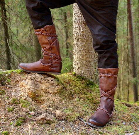Medieval Leather High Boots With Ties Ren Faire Handmade Etsy