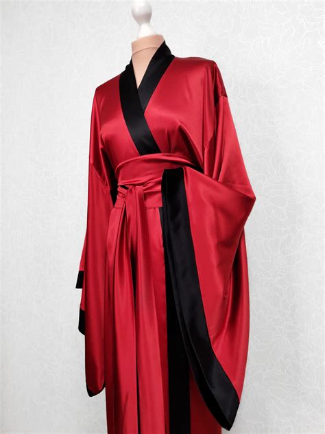 Mulberry Silk Kimono Robe Lined Satin Red Satin Robe Custom Etsy