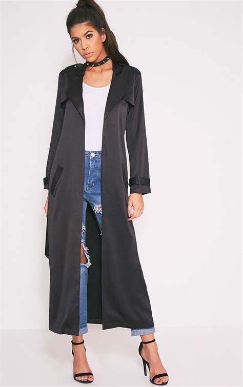 Trench Coats For Women Raincoats Black Satin Duster Satin Duster Black Duster Coat