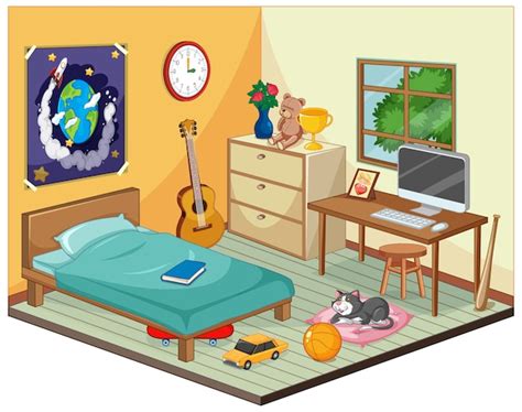Premium Vector Part Of Bedroom Of Children Scene In Cartoon Style