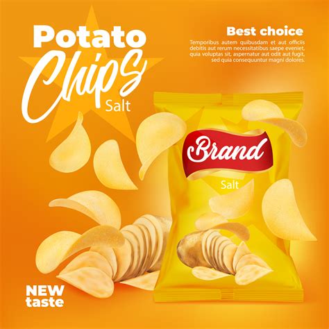 Realistic Potato Chips Snack Food Package Banner 10876736 Vector Art At