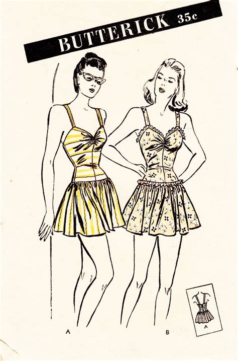 Vintage Swimsuit Sewing Pattern Butterick 3719 Misses One Vintage