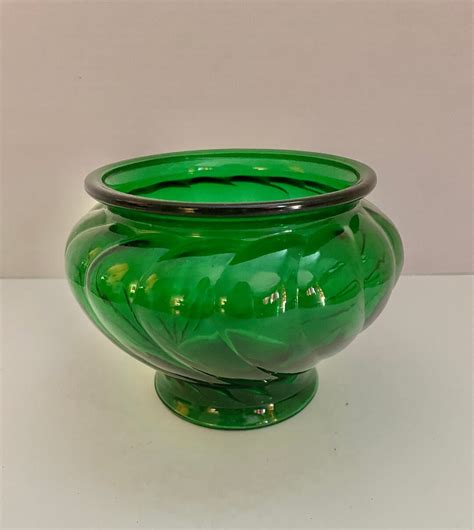 vintage napco 1192 emerald green glass swirl planter floral etsy