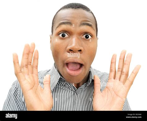 Young Man African American American Surprised Face Frightened Stock