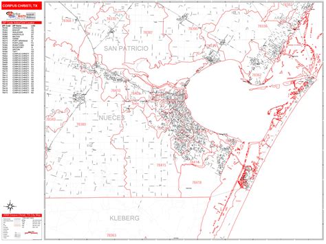Corpus Christi Texas Zip Code Wall Map Red Line Style By Marketmaps